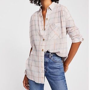 NWT free people plaid button down top